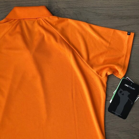 ONTOUR 300 Series WEB Tech SS 2 Button Polyester Polo Golf Shirt Orange Sz M NWT - Picture 8 of 15